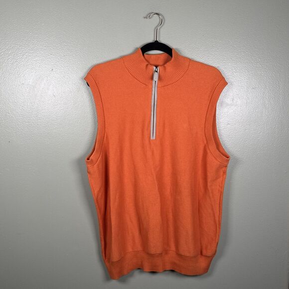 Johnston & Murphy Burnt Orange‎ Pima Cotton 1/4 Zip Vest Sz L Golf Course Casual - Picture 1 of 8